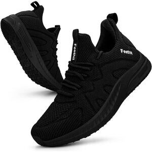 Feethit Women Black Lightweight Wide Mesh Workout Sneakers For Tennis Gym Travel